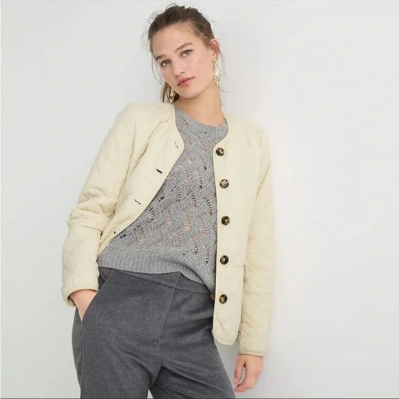 J. Crew Cream Quilted Jacket - Picture 2 of 13